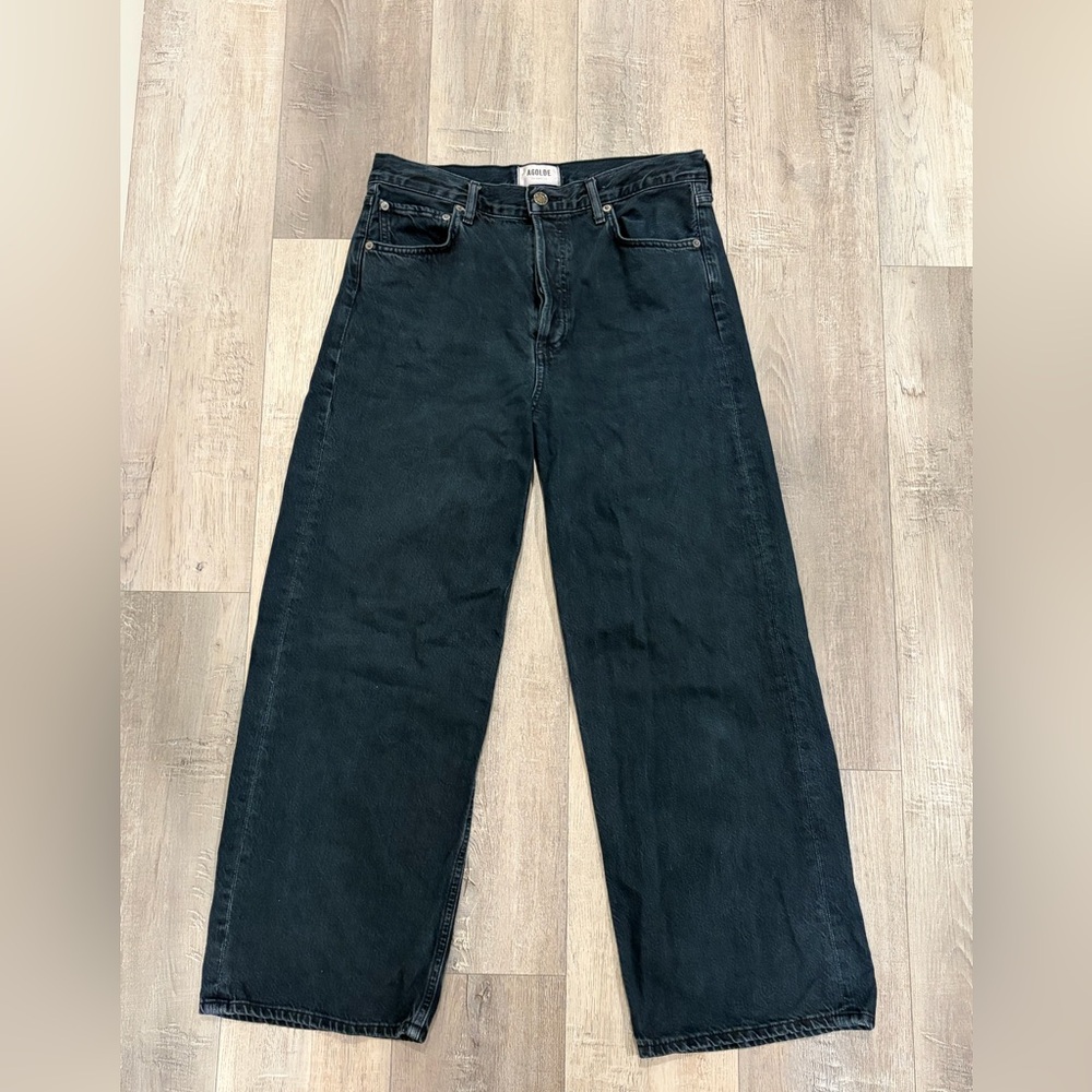 AGOLDE Black Straight Leg Jeans High Rise Cropped 29 Minimal Chic